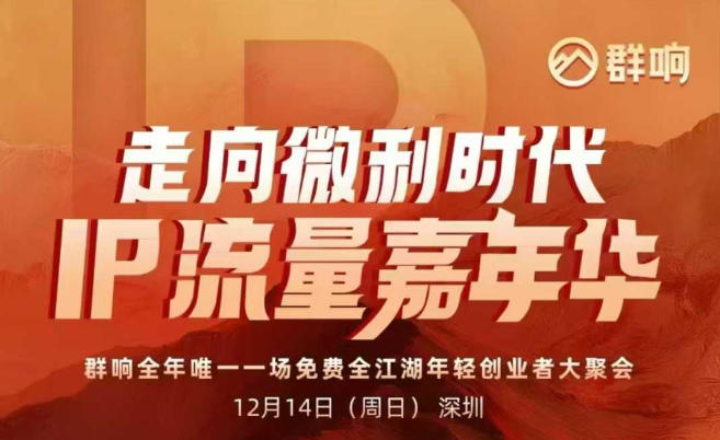2025ip嘉年华万人12月14深圳线下课，走向微利时代，IP流量嘉年华，实操性极强的商业干货课-选优云网创