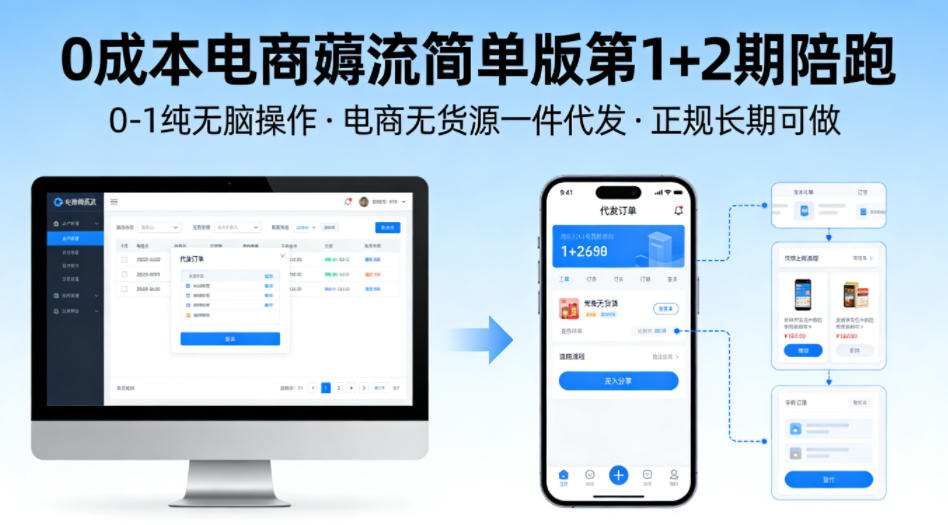 0成本电商薅流简单版第1+2期陪跑，0-1纯无脑操作，电商无货源一件代发，正规长期可做-选优云网创