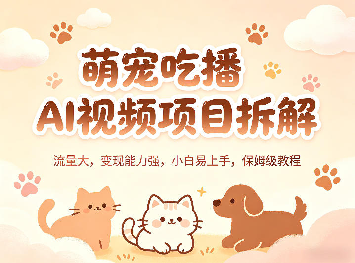 萌宠吃播AI视频项目拆解，流量大，变现能力强，小白易上手，保姆级教程-选优云网创