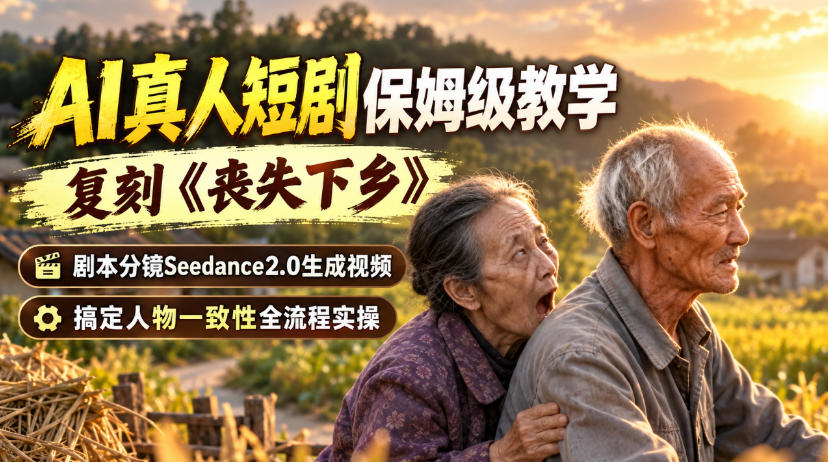 AI真人短剧保姆级教学，复刻《丧失下乡》，剧本分镜Seedance2.0生成视频，搞定人物一致性全流程实操-选优云网创