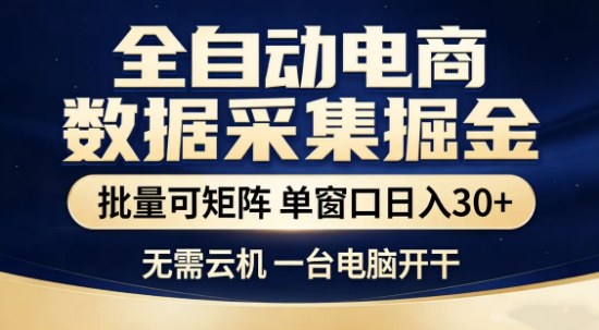 独家电商数据全自动采集项目，批量可矩阵，单窗口轻松日入3张+【揭秘】-选优云网创