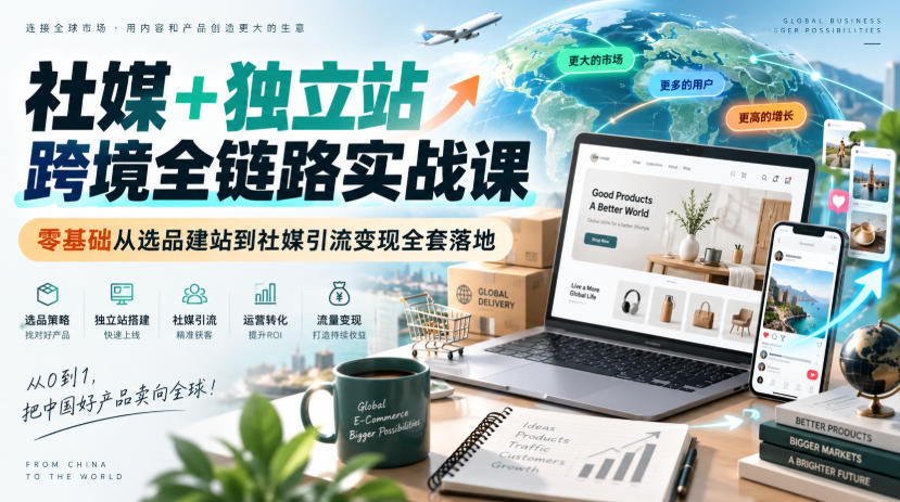 社媒+独立站跨境全链路实战课｜零基础从选品建站到社媒引流变现全套落地-选优云网创