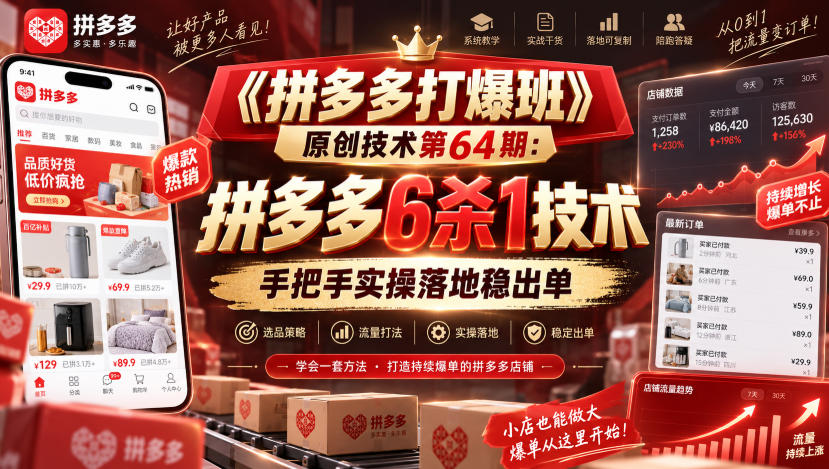 《拼多多打爆班》原创技术第64期：拼多多6杀1技术，手把手实操落地稳出单-选优云网创
