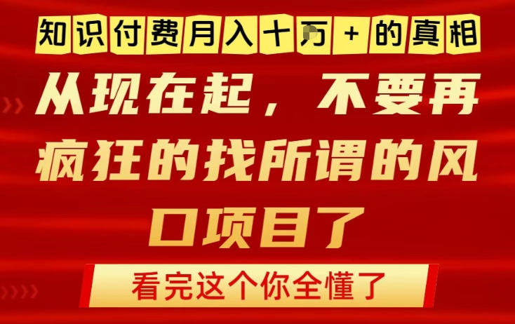 知识付费月入10个W的真相，做网创项目这一个就够了，不要再疯狂的找所谓的风口项目【揭秘】-选优云网创