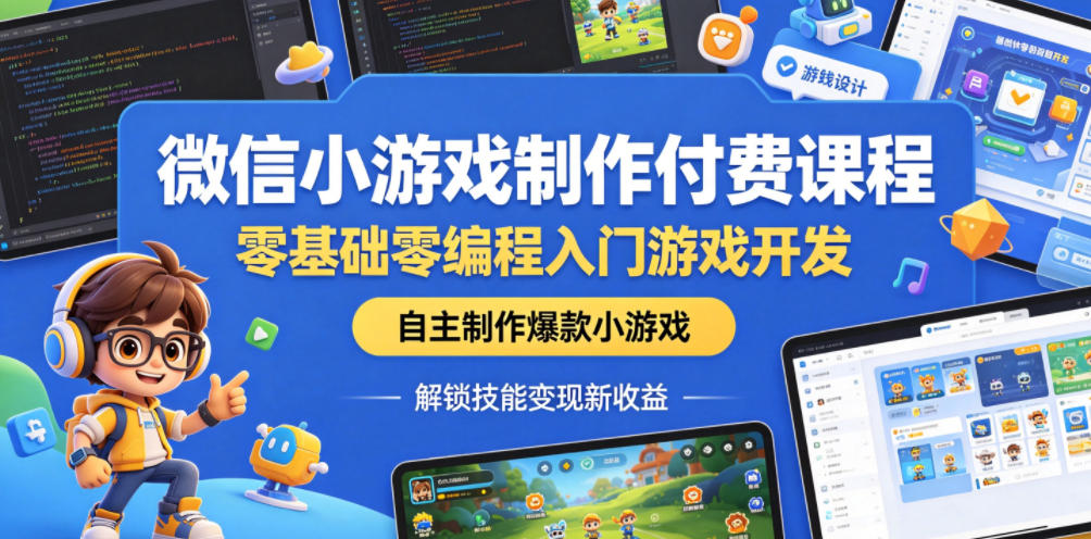 微信小游戏制作付费课程，零基础零编程入门游戏开发，自主制作爆款小游戏，解锁技能变现新收益-选优云网创