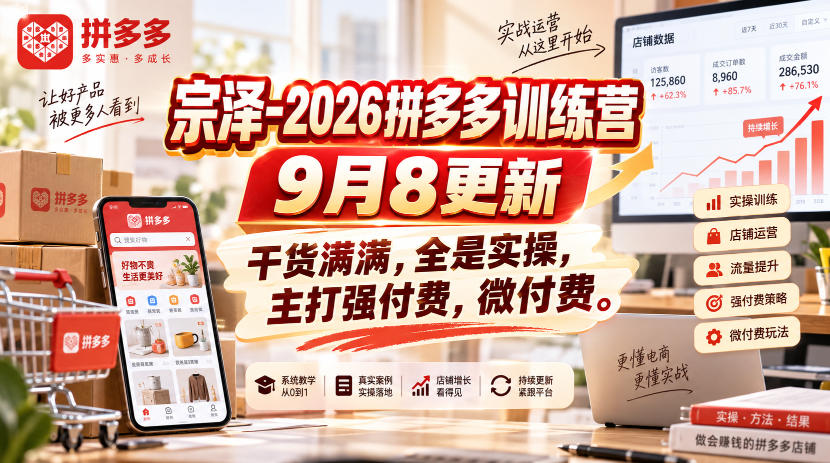 宗泽-2026拼多多训练营9月8更新，干货满满，全是实操，主打强付费，微付费-选优云网创