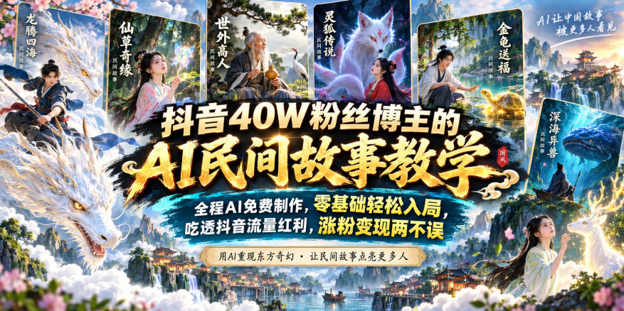 抖音40W粉丝博主的AI民间故事教学,全程AI免费制作,零基础轻松入局,吃透抖音流量红利,涨粉变现两不误-选优云网创