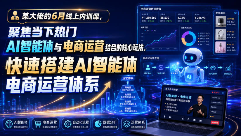 某大佬的6月线上内训课，聚焦当下热门AI智能体与电商运营结合的核心玩法，快速搭建AI智能体电商运营体系-选优云网创