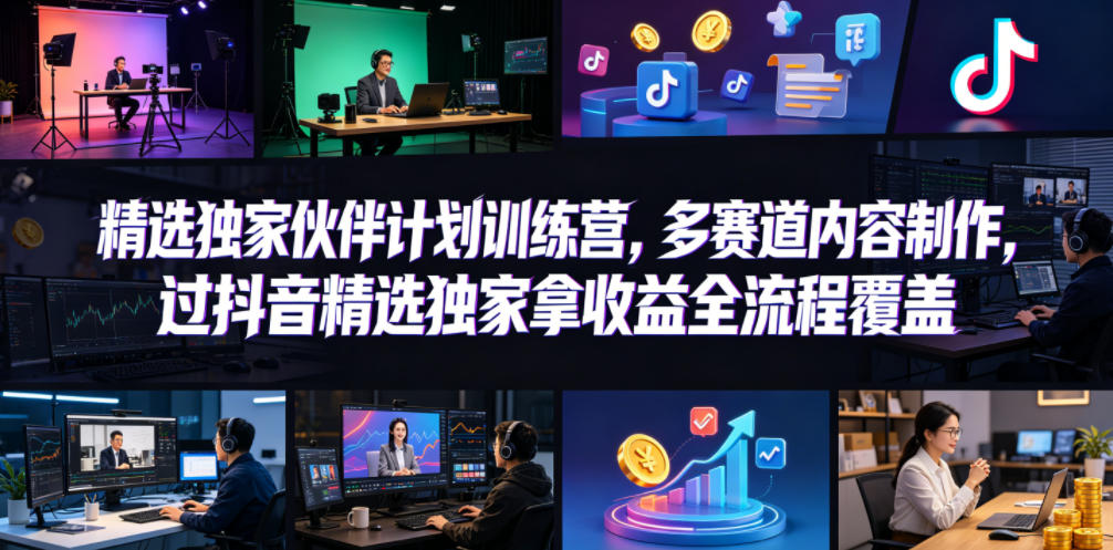 小豁食堂精选独家伙伴计划训练营，多赛道内容制作，过抖音精选独家拿收益全流程覆盖-选优云网创