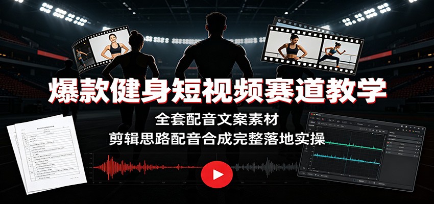 爆款健身短视频赛道教学：全套配音文案素材，剪辑思路配音合成完整落地实操-选优云网创