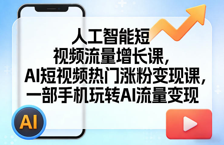 人工智能短视频流量增长课，AI短视频热门涨粉变现课，一部手机玩转AI流量变现-选优云网创
