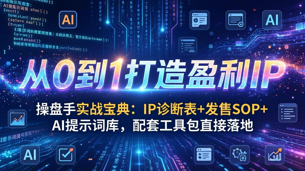 操盘手实战宝典：IP诊断表+发售SOP+AI提示词库，配套工具包直接落地，从0到1打造盈利IP-选优云网创