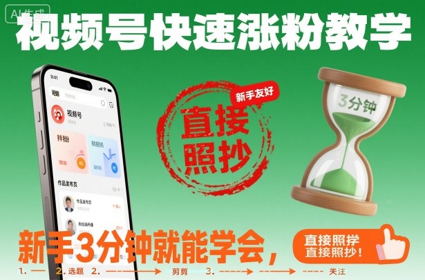 视频号快速涨粉教学，新手3分钟就能学会，直接照抄！-选优云网创