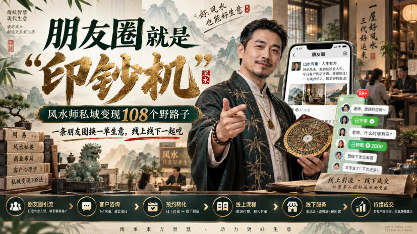 朋友圈就是“印钞机”，风水师私域变现108个野路子，一条朋友圈换一单生意，线上线下一起吃【文档】-选优云网创