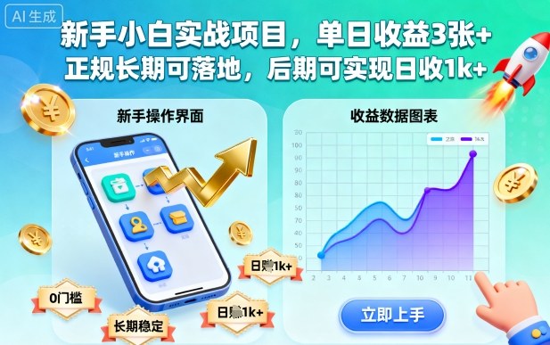 新手小白实战项目，单日收益3张+，正规长期可落地，后期可实现日收1k+【揭秘】-选优云网创