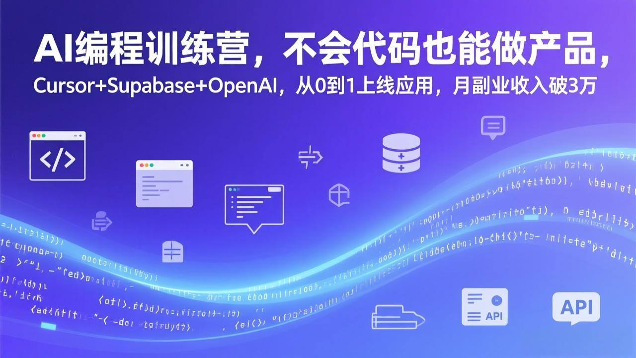 AI编程训练营，不会代码也能做产品，Cursor+Supabase+OpenAI，从0到1上线应用，月副业收入破3万-选优云网创