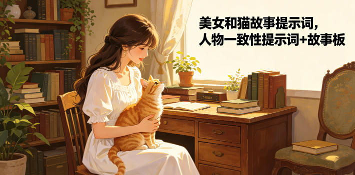 美女和猫故事提示词，人物一致性提示词+故事板-选优云网创
