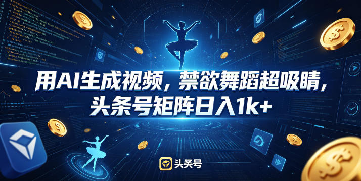 用AI生成视频，禁欲舞蹈超吸睛，头条号矩阵日入1k+-选优云网创
