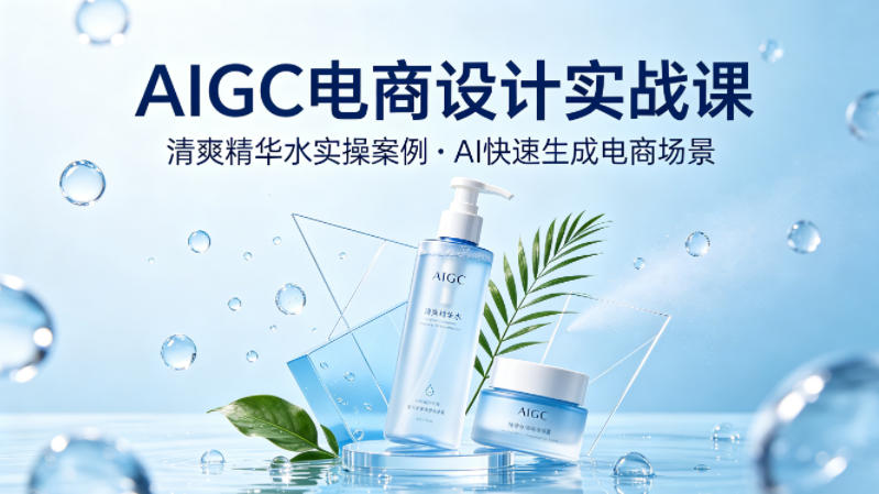AIGC电商设计实战课，以清爽精华水为实操案例，教你用AI快速生成电商场景-选优云网创