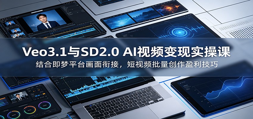 Veo3.1与SD2.0 AI视频变现实操课课：结合即梦平台画面衔接，短视频批量创作盈利技巧-选优云网创