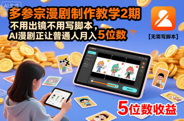 多参宗漫剧制作教学2期，不用出镜不用写脚本，AI漫剧正让普通人月入5位数(更新)-选优云网创