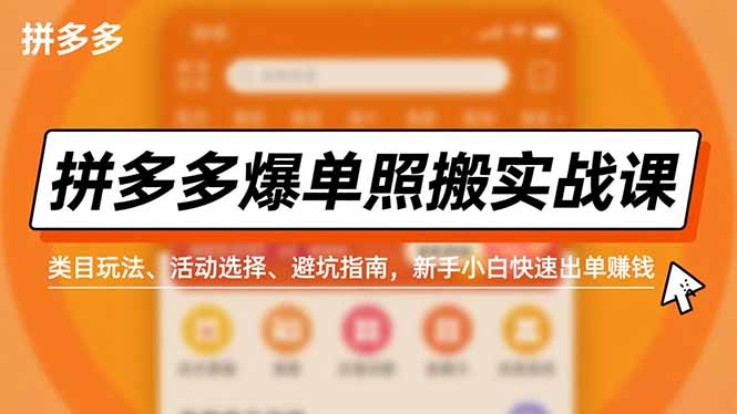 拼多多爆单照搬实战课,类目玩法、活动选择、避坑指南,新手小白快速出单赚钱-选优云网创