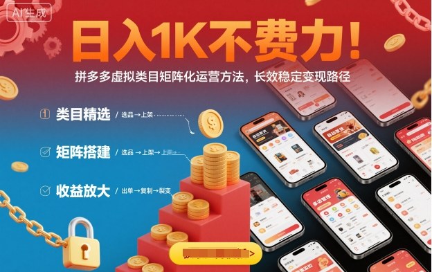日入1K不费力！拼多多虚拟类目矩阵化运营方法，长效稳定变现路径-选优云网创
