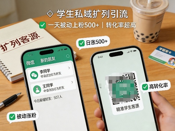 学生私域扩列引流，一天被动上粉500+，转化率超高-选优云网创