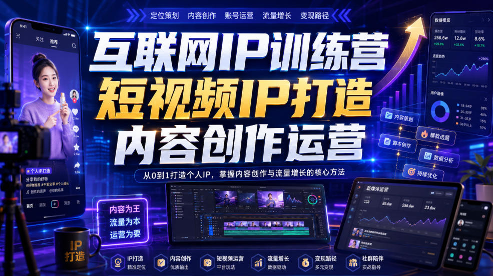 互联网IP训练营，短视频IP打造，内容创作运营-选优云网创