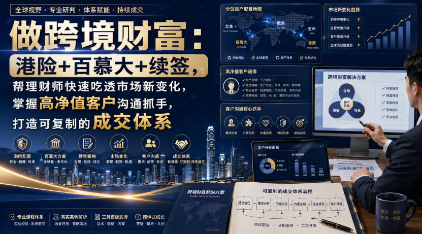 做跨境财富：港险+百慕大+续签，帮理财师快速吃透市场新变化，掌握高净值客户沟通抓手，打造可复制的成交体系-选优云网创