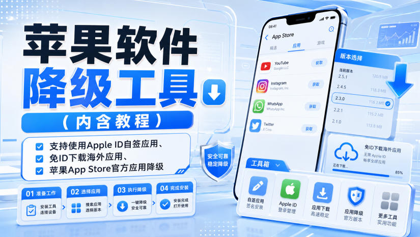 苹果软件降级工具(内含教程)，支持使用Apple ID自签应用、免ID下载海外应用、苹果App Store官方应用降级等-选优云网创