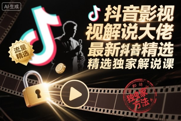 抖音影视解说大佬最新抖音进精选和独家方法，精选独家解说课(更新26年3月)-选优云网创