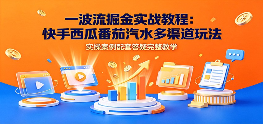 一波流掘金实战教程：快手西瓜番茄汽水多渠道玩法，实操案例配套答疑完整教学-选优云网创