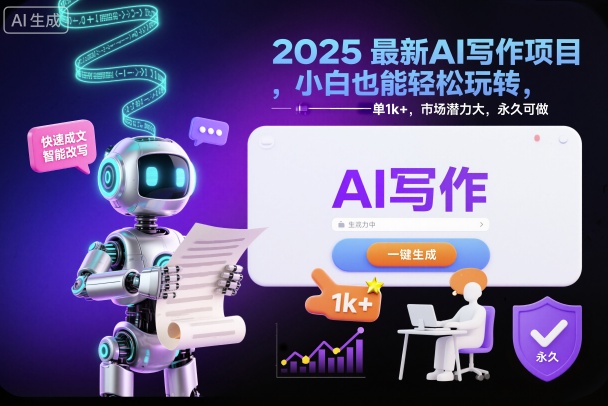 2025最新AI写作项目，小白也能轻松玩转，一单1k+，市场潜力大，永久可做-选优云网创