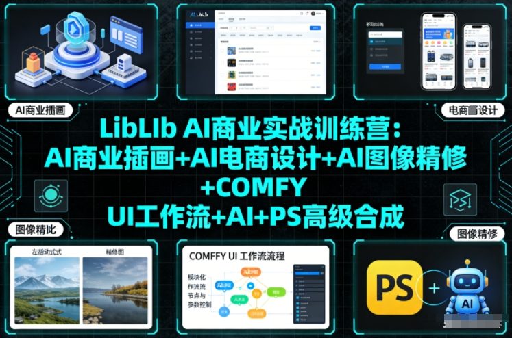 LibLIb AI商业实战训练营：AI商业插画+AI电商设计+AI图像精修+COMFY UI工作流+AI+PS高级合成-选优云网创