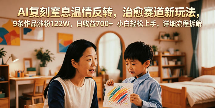 AI复刻窒息温情反转，治愈赛道新玩法，9条作品涨粉122W，日收益700+ 小白轻松上手，详细流程拆解-选优云网创