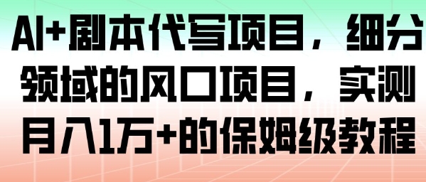AI+剧本代写项目，细分领域的风口项目，实测月入1W+的保姆级教程-选优云网创