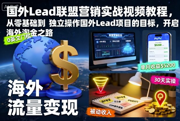 国外Lead联盟营销实战视频教程，从零基础到独立操作国外Lead项目的目标，开启海外淘金之路-选优云网创