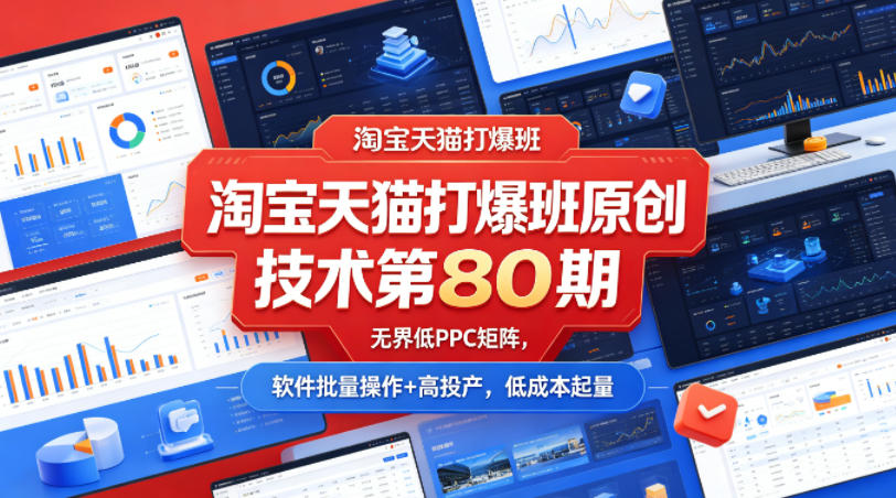 淘宝天猫打爆班原创技术第80期，无界低PPC矩阵，软件批量操作+高投产，低成本起量-选优云网创
