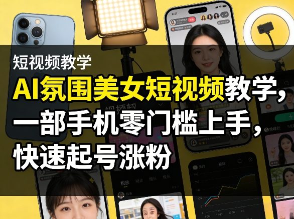 AI氛围美女短视频教学，一部手机零门槛上手，快速起号涨粉-选优云网创