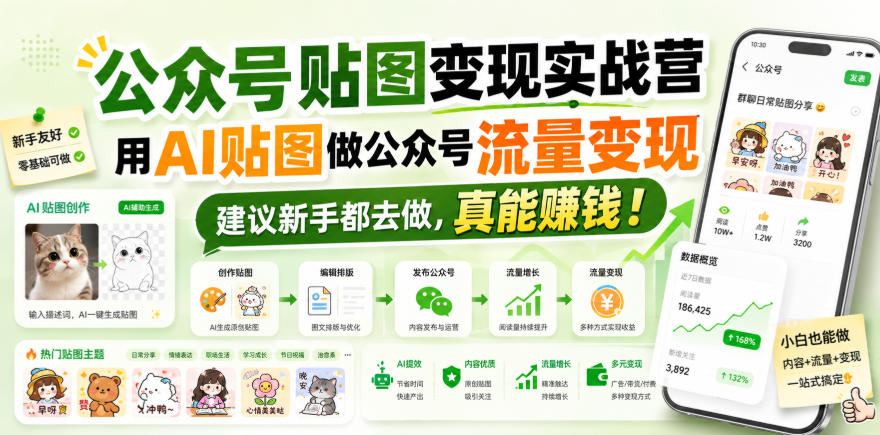 公众号贴图变现实战营,用AI贴图做公众号流量变现,建议新手都去做,真能賺钱!-选优云网创