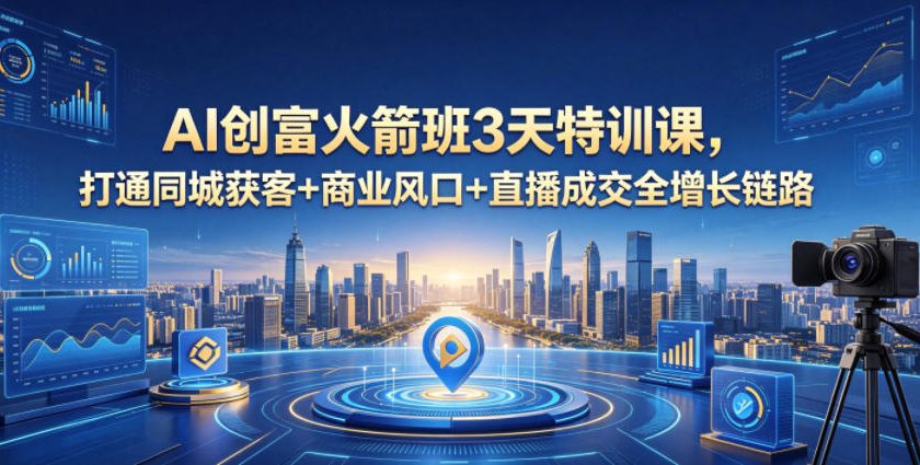 AI创富火箭班3天特训课，打通同城获客+商业风口+直播成交全增长链路，2026年4月新课-选优云网创
