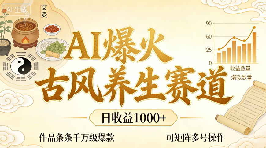 AI爆火古风养生赛道，日收益1k+单条作品点赞破万+，可矩阵多号操作【揭秘】-选优云网创