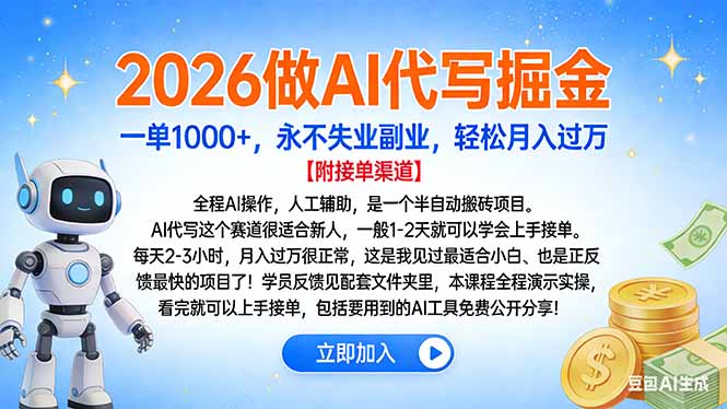 2026做AI代写掘金，一单1000+，永不失业副业，轻松月入过万-选优云网创
