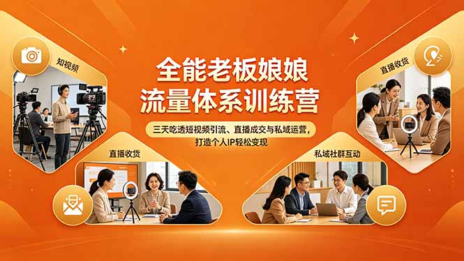 全能老板娘流量体系训练营,三天吃透短视频引流、直播成交与私域运营,打造个人IP轻松变现-选优云网创