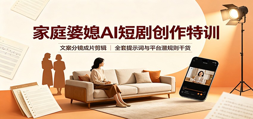 家庭婆媳AI短剧创作特训:文案分镜成片剪辑,全套提示词与平台潜规则干货-选优云网创